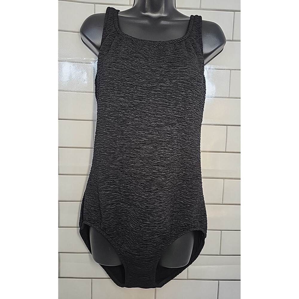 Womens Sz 18 Black Textured One Piece Swimsuit Criss-Cross Back Beach Cruise
